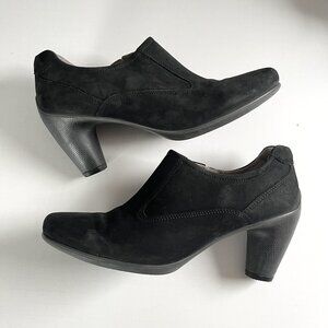 ecco Leather Black Side Zip Heeled Shoes